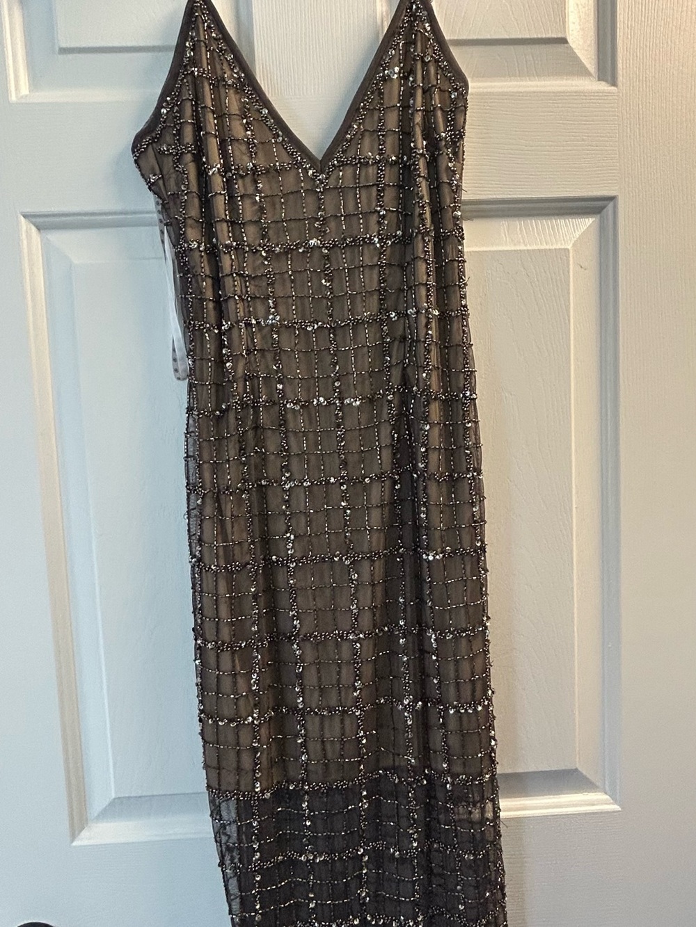 Missguided Gunmetal Beaded Midi Slip Dress